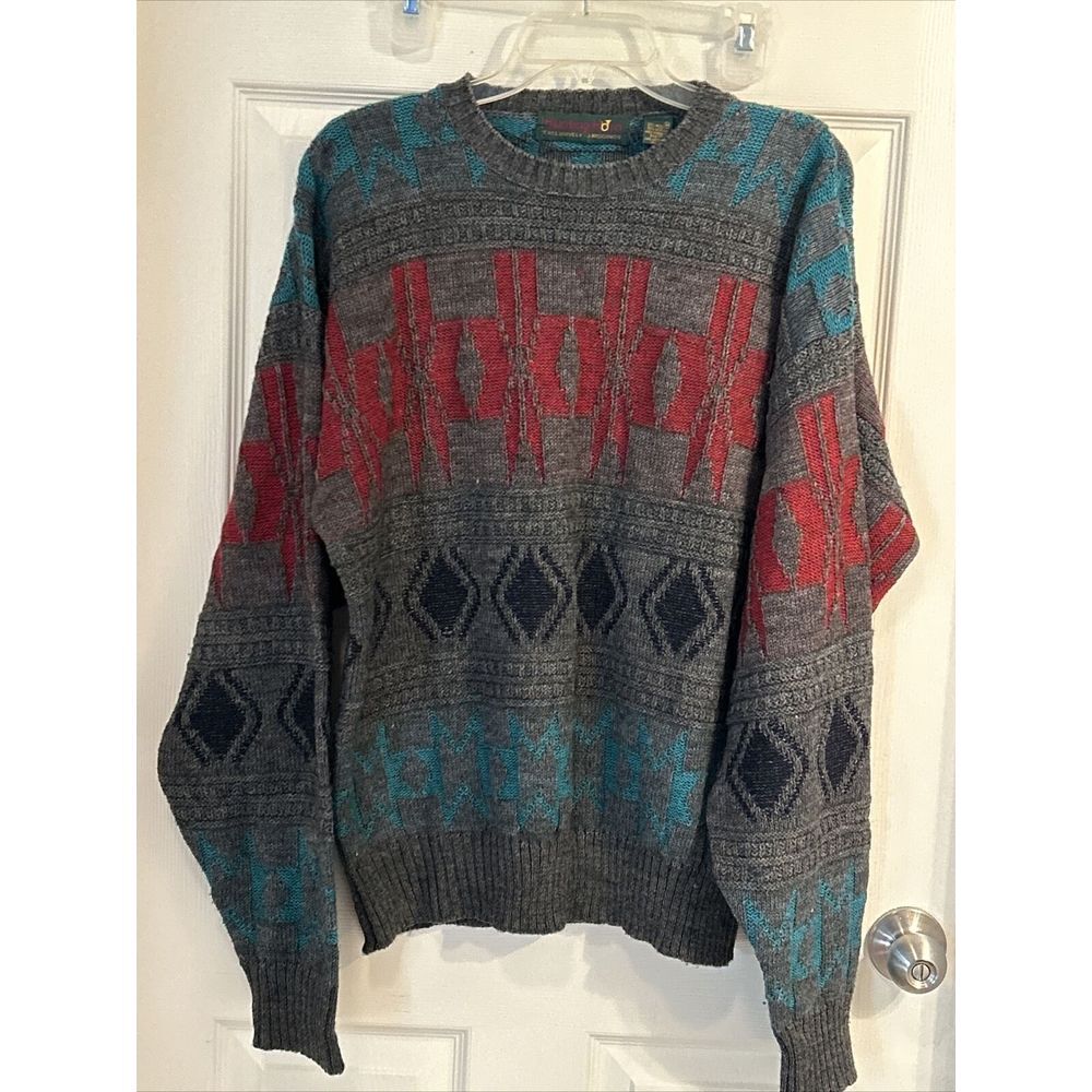 Hunting Horn Multicolored Geometric Vintage 90's‎ Sweater Size Medium